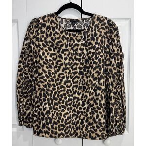 J. Crew Leopard Print Top Women's Small Brown Pullover Long Sleeve 100% Cotton‎